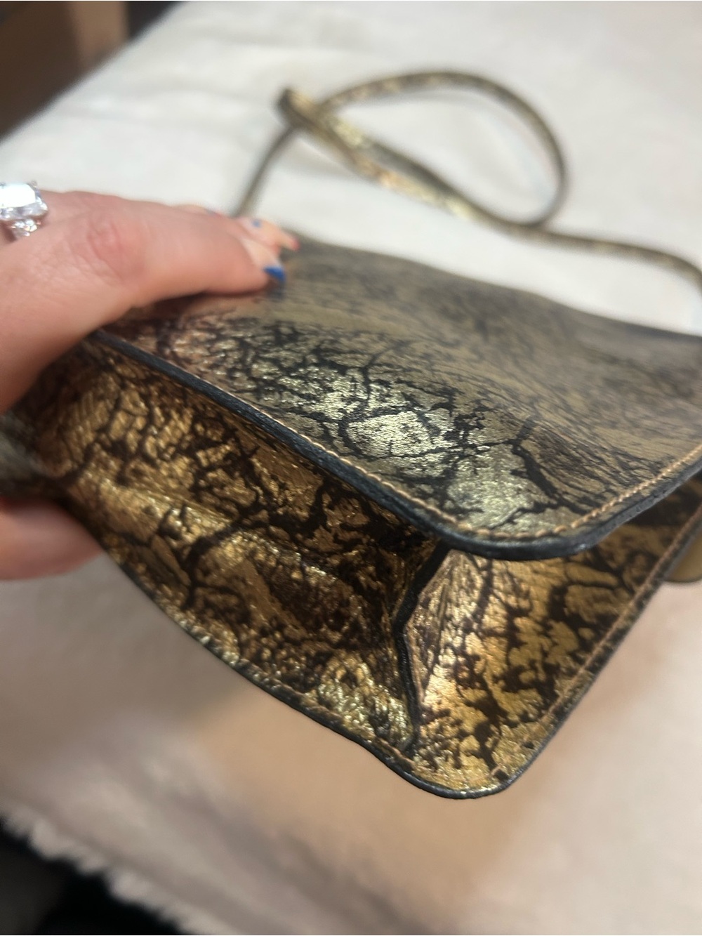 Furla Vintage leather Metallic Gold and Black Patterned Clutch/ Crossbody - Picture 9 of 16
